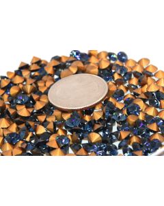Swarovski 1012 Chaton, Round Rhinestones 24ss Montana Pointed Back Gold Foiled - 6 Pcs