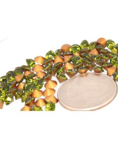 Swarovski 1012 Chaton, Round Rhinestones 24ss Olivine Pointed Back Gold Foiled - 6 Pcs
