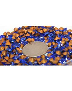 Swarovski 1012 Chaton, Round Rhinestones 24ss Sapphire Pointed Back Gold Foiled - 6 Pcs