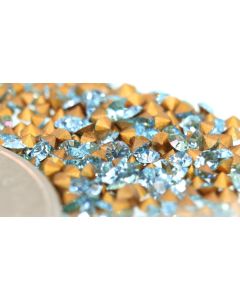 Swarovski 1012 Chaton, Round Rhinestones 10pp Aqua Pointed Back Gold Foiled - 12 Pcs
