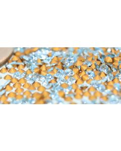 Swarovski 1100 Chaton, Round Rhinestones 10pp Aqua Pointed Back Gold Foiled - 12 Pcs