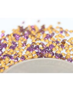 Swarovski 1100 Chaton, Round Rhinestones 10pp Amethyst Pointed Back Gold Foiled - 12 Pcs