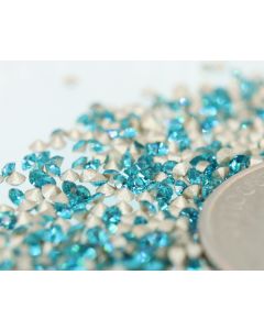 Swarovski 1028 Chaton, Round Rhinestones 10pp Blue Zircon Pointed Back Silver Foiled - 12 Pcs