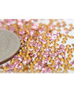 Swarovski 1012 Chaton, Round Rhinestones 10pp Light Rose Pointed Back Gold Foiled - 12 Pcs
