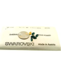 Swarovski 4200 Navette Rhinestones 10x5mm Emerald Pointed Back Gold Foiled - 2 Pcs
