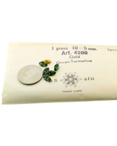 Swarovski 4200 Navette Rhinestones 10x5mm Green Turmaline Pointed Back Gold Foiled - 2 Pcs