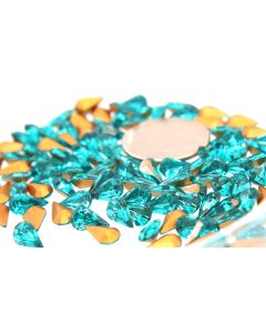 Swarovski 4300/2 Pear Rhinestones 10x6mm Blue Zircon Pointed Back Gold Foiled - 2 Pcs