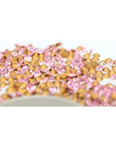 Swarovski 1012 Chaton, Round Rhinestones 12pp Light Rose Pointed Back Gold Foiled - 12 Pcs