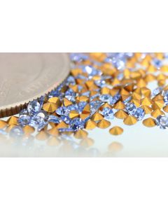 Swarovski 1012 Chaton, Round Rhinestones 12pp Light Sapphire Pointed Back Gold Foiled - 12 Pcs