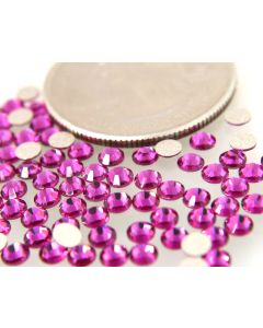 Swarovski 2028 Chaton Rose, Round Rhinestones 12ss Fuchsia Flatback Silver Foiled - 8 Pcs