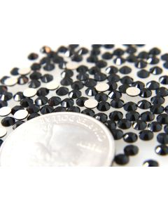 Swarovski 2028 Chaton Rose, Round Rhinestones 12ss Jet Flatback Silver Foiled - 8 Pcs