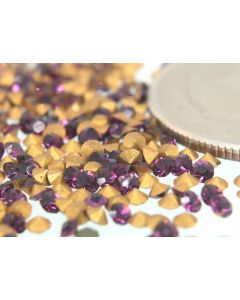 Swarovski 1100 Chaton, Round Rhinestones 13pp Amethyst Pointed Back Gold Foiled - 12 Pcs