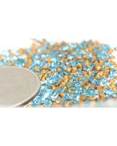 Swarovski 1100 Chaton, Round Rhinestones 13pp Aqua (Old) Pointed Back Gold Foiled - 12 Pcs