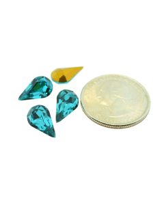 Swarovski 4300 Pear Rhinestones 13x7.8mm Blue Zircon Pointed Back Gold Foiled - 1 Pcs