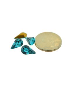 Swarovski 4300/2 Pear Rhinestones 13x7.8mm Blue Zircon Pointed Back Gold Foiled - 1 Pcs