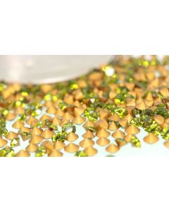 Swarovski 1012 Chaton, Round Rhinestones 14pp Olivine Pointed Back Gold Foiled - 12 Pcs