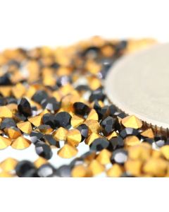 Swarovski 1100 Chaton, Round Rhinestones 14pp Jet Pointed Back Gold Foiled - 12 Pcs