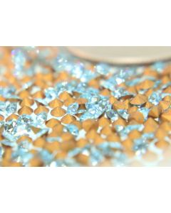 Swarovski 1100 Chaton, Round Rhinestones 15pp Aqua Pointed Back Gold Foiled - 12 Pcs