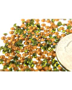 Swarovski 1012 Chaton, Round Rhinestones 16pp Olivine Pointed Back Gold Foiled - 12 Pcs