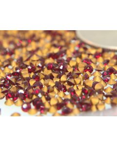 Swarovski 1012 Chaton, Round Rhinestones 16pp Siam Pointed Back Gold Foiled - 12 Pcs