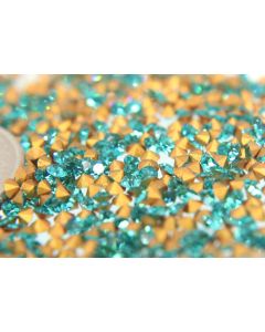 Swarovski 1100 Chaton, Round Rhinestones 16pp Blue Zircon Pointed Back Gold Foiled - 12 Pcs