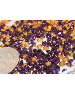 Swarovski 1100 Chaton, Round Rhinestones 31pp Amethyst Pointed Back Gold Foiled - 8 Pcs