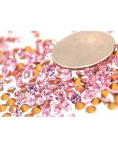 Swarovski 1100 Chaton, Round Rhinestones 31pp Light Rose Pointed Back Gold Foiled - 8 Pcs