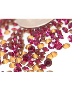 Swarovski 1100 Chaton, Round Rhinestones 31pp Ruby Pointed Back Gold Foiled - 8 Pcs