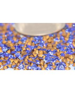 Swarovski 1012 Chaton, Round Rhinestones 17pp Sapphire Pointed Back Gold Foiled - 12 Pcs