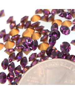 Swarovski 1012 Chaton, Round Rhinestones 17ss Amethyst Pointed Back Gold Foiled - 6 Pcs