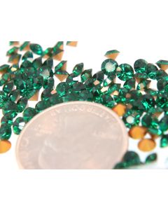 Swarovski 1012 Chaton, Round Rhinestones 17ss Emerald Pointed Back Gold Foiled - 6 Pcs