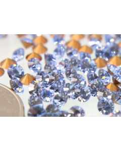 Swarovski 1012 Chaton, Round Rhinestones 17ss Light Sapphire Pointed Back Gold Foiled - 6 Pcs