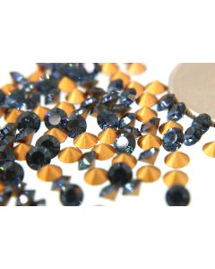 Swarovski 1012 Chaton, Round Rhinestones 17ss Montana Pointed Back Gold Foiled - 6 Pcs