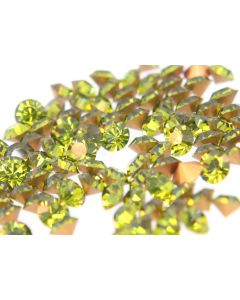 Swarovski 1012 Chaton, Round Rhinestones 17ss Olivine Pointed Back Gold Foiled - 6 Pcs