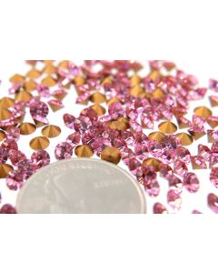 Swarovski 1012 Chaton, Round Rhinestones 17ss Rose Pointed Back Gold Foiled - 6 Pcs
