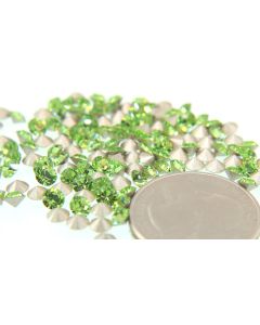 Swarovski 1028 Chaton, Round Rhinestones 17ss Peridot Pointed Back Silver Foiled - 6 Pcs