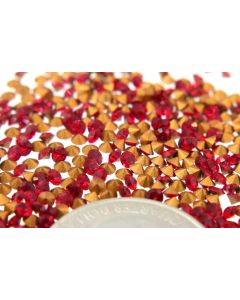 Swarovski 1012 Chaton, Round Rhinestones 18pp Light Siam Pointed Back Gold Foiled - 12 Pcs