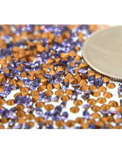 Swarovski 1012 Chaton, Round Rhinestones 18pp Tanzanite Pointed Back Gold Foiled - 12 Pcs