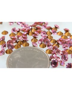 Swarovski 1012 Chaton, Round Rhinestones 18ss Light Rose Pointed Back Gold Foiled - 6 Pcs