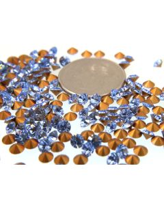 Swarovski 1012 Chaton, Round Rhinestones 18ss Light Sapphire Pointed Back Gold Foiled - 6 Pcs