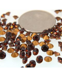 Swarovski 1012 Chaton, Round Rhinestones 18ss Smoke Topaz Pointed Back Gold Foiled - 6 Pcs
