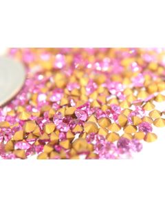 Swarovski 1100 Chaton, Round Rhinestones 19pp Rose Pointed Back Gold Foiled - 12 Pcs