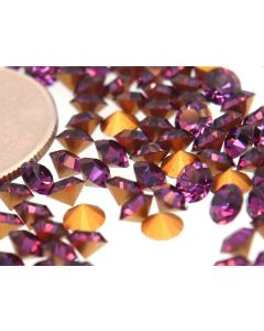 Swarovski 1012 Chaton, Round Rhinestones 19ss Amethyst Pointed Back Gold Foiled - 6 Pcs