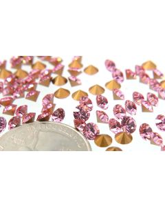 Swarovski 1012 Chaton, Round Rhinestones 19ss Light Rose Pointed Back Gold Foiled - 6 Pcs