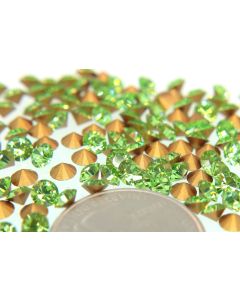Swarovski 1012 Chaton, Round Rhinestones 19ss Peridot Pointed Back Gold Foiled - 6 Pcs