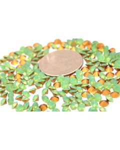Swarovski 1100 Chaton, Round Rhinestones 19ss Green Opal Pointed Back Gold Foiled - 6 Pcs
