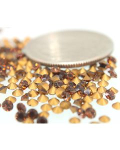 Swarovski 1012 Chaton, Round Rhinestones 20pp Smoke Topaz Pointed Back Gold Foiled - 12 Pcs