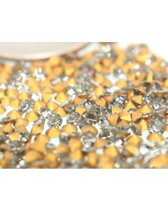 Swarovski 1100 Chaton, Round Rhinestones 20pp Black Diamond Pointed Back Gold Foiled - 12 Pcs