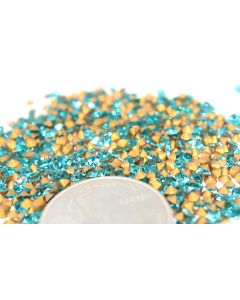 Swarovski 1100 Chaton, Round Rhinestones 20pp Blue Zircon Pointed Back Gold Foiled - 12 Pcs