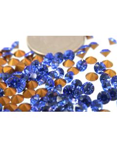 Swarovski 1012 Chaton, Round Rhinestones 20ss Sapphire Pointed Back Gold Foiled - 6 Pcs